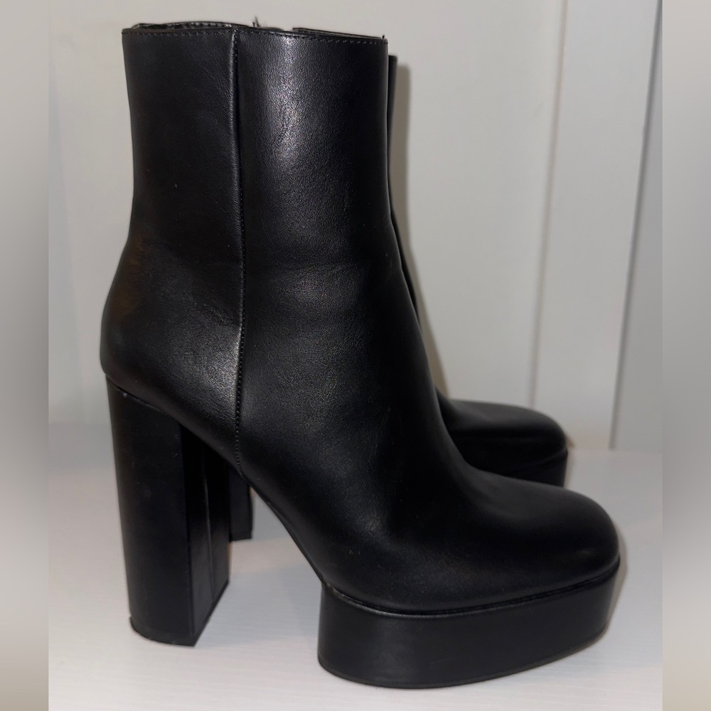 Zara Black Platform Block Heel Ankle Boots - Picture 5 of 10